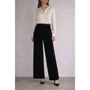 Vintage 90s Ralph Lauren Silk Velvet Wide Leg Pants Black Festive Size 10